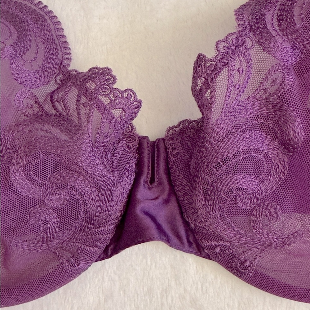 La Perla | Floral Groove Embroidered Tulle Underwire Plunge Bra Purple (36C) - Picture 3 of 16